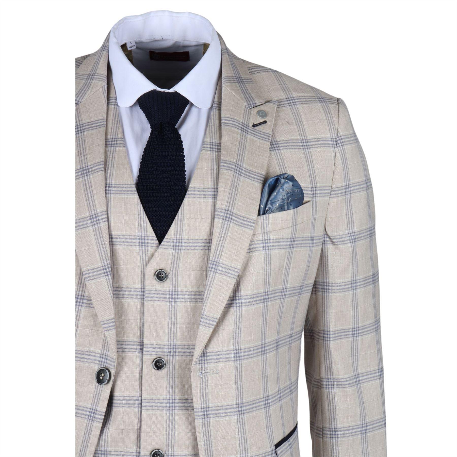 Men's Blazer Beige Checked Classic Sport Coat Plaid Tailored Fit - Knighthood Store