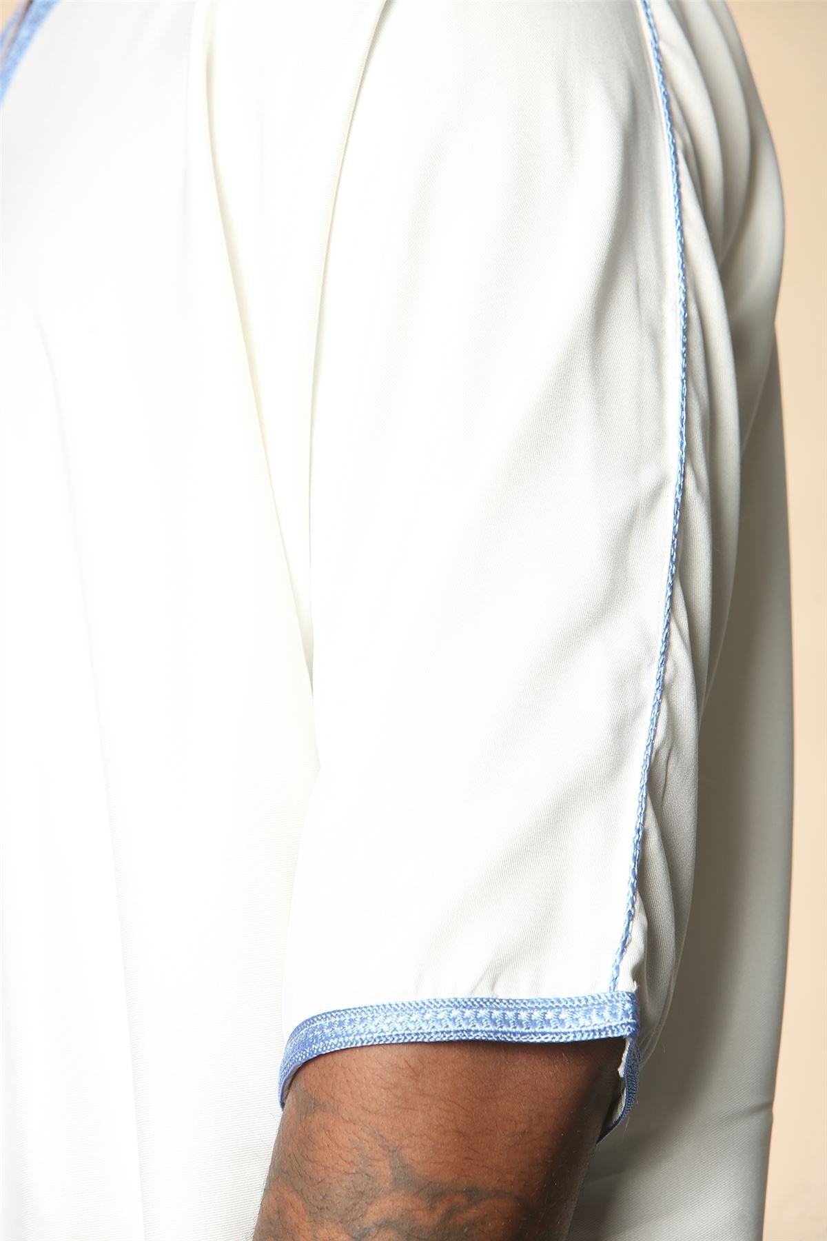 Men's Moroccan Thobe Gandoura Short Sleeve Jubba Kaftan Eid Robe Arab Embroidery