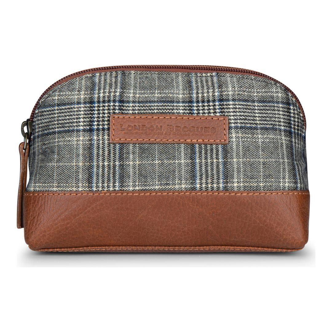 Mens Retro Leather Tweed Accessories Bag Toiletries Zipped Gift Classic British - Knighthood Store