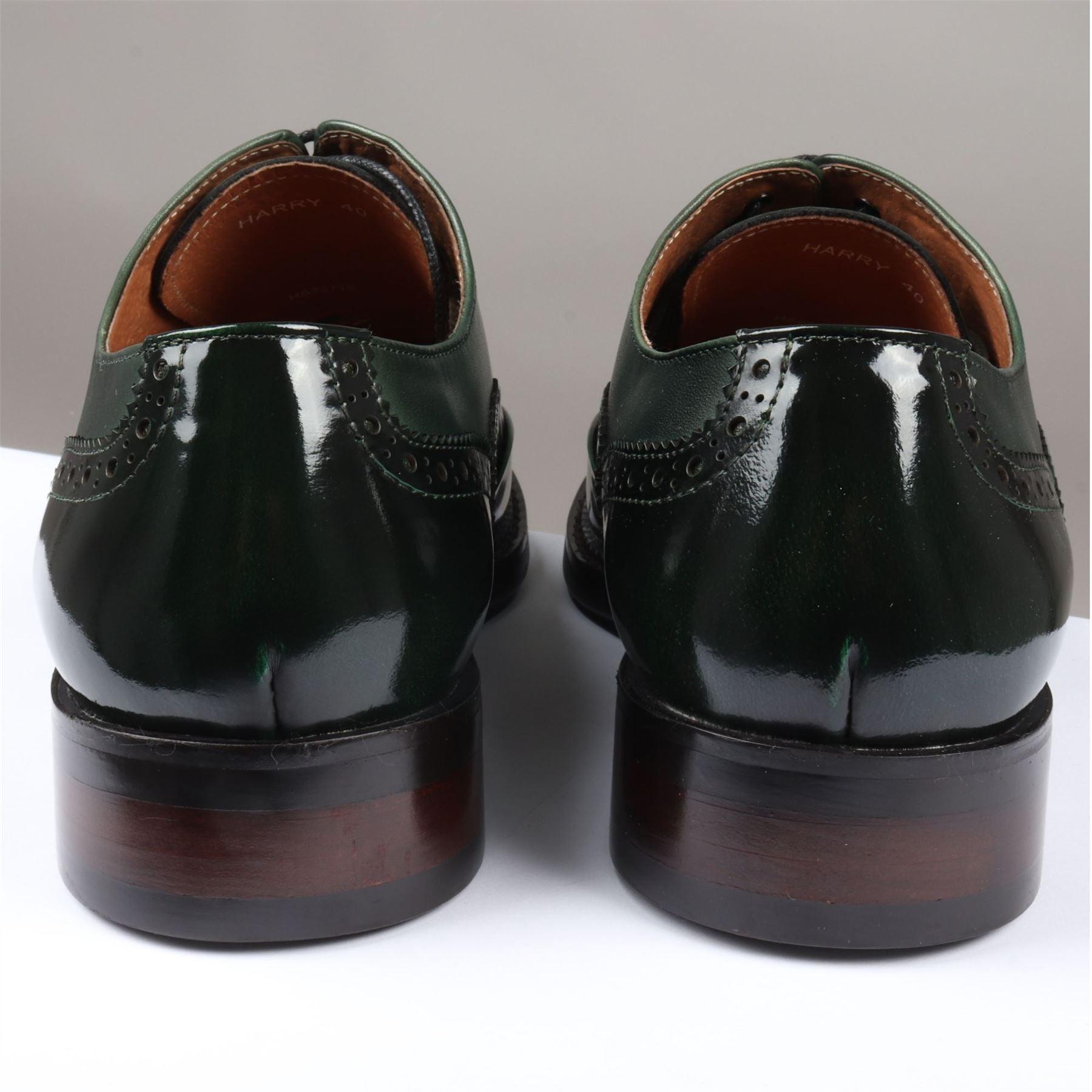 Men's Shoes Green Patent Leather Lace Up Brogue Formal Dress Shoe - Knighthood Store