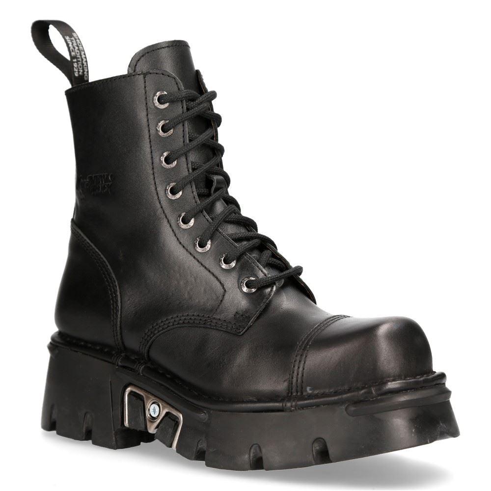 New Rock M-NewMILI083-S19 COMBAT BOOTS Black Leather Military Biker Shoes - Knighthood Store