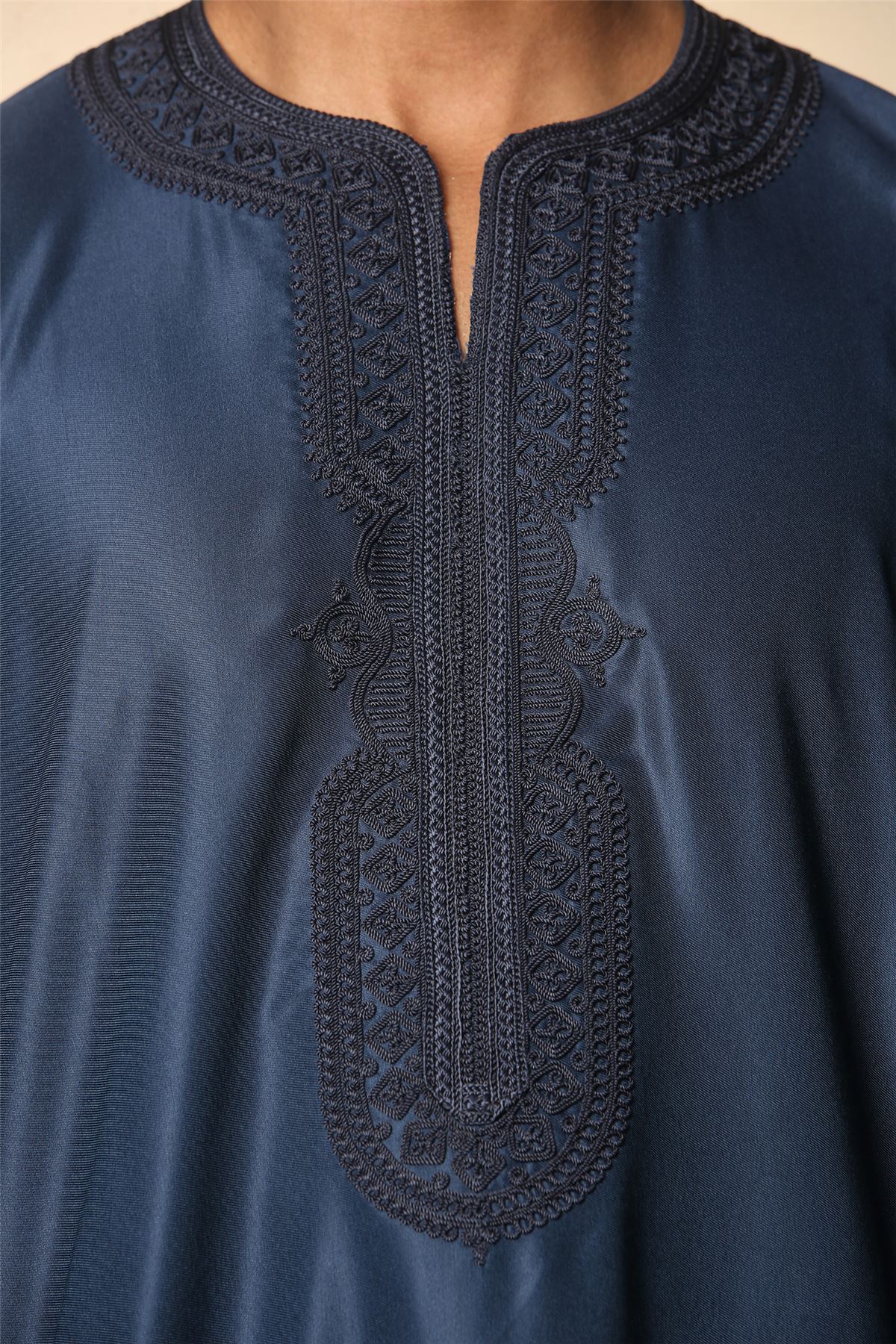 Men's Moroccan Thobe Gandoura Short Sleeve Jubba Islamic Clothing Kaftan Eid Robe Arab Embroidery