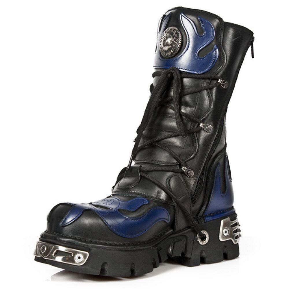 NEW ROCK 107-C5 Unisex Boots Black Blue Leather Skull Devil Gothic Punk Biker - Knighthood Store