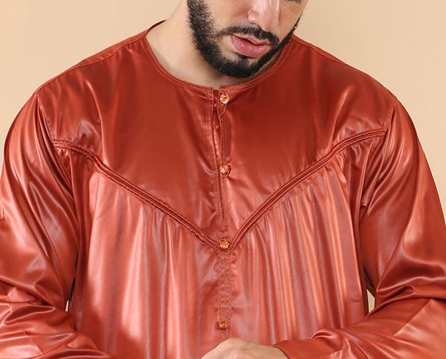 Mens Thobe Jubba Islamic Clothing Muslim Kaftan Emirati Omani Robe Satin Shiny