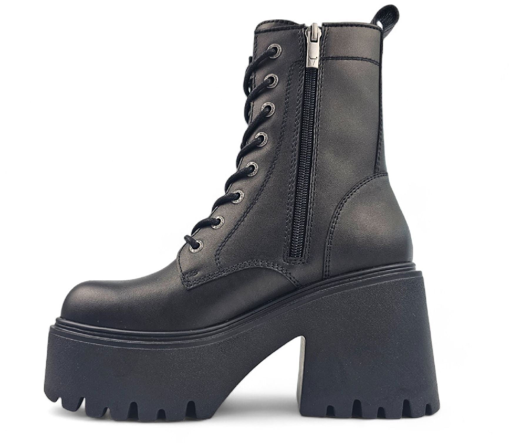 Totally - Women's Black Mid Calf Leather Platform Boots