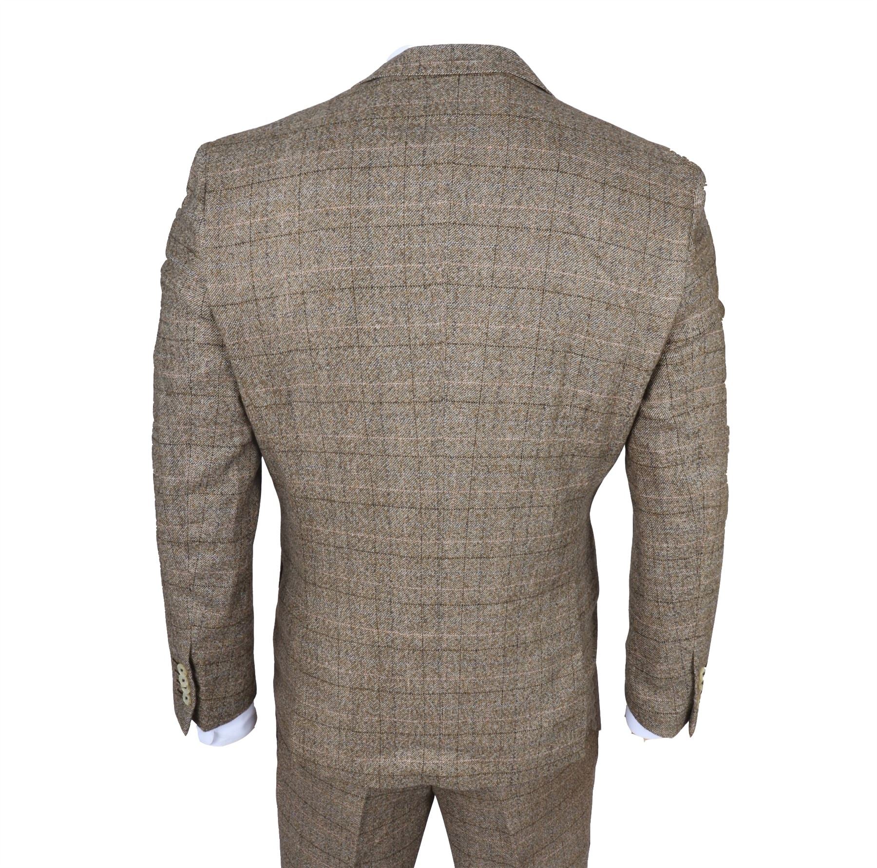 Men's Suit 3 Piece Brown Checked Slim Fit Formal Dress