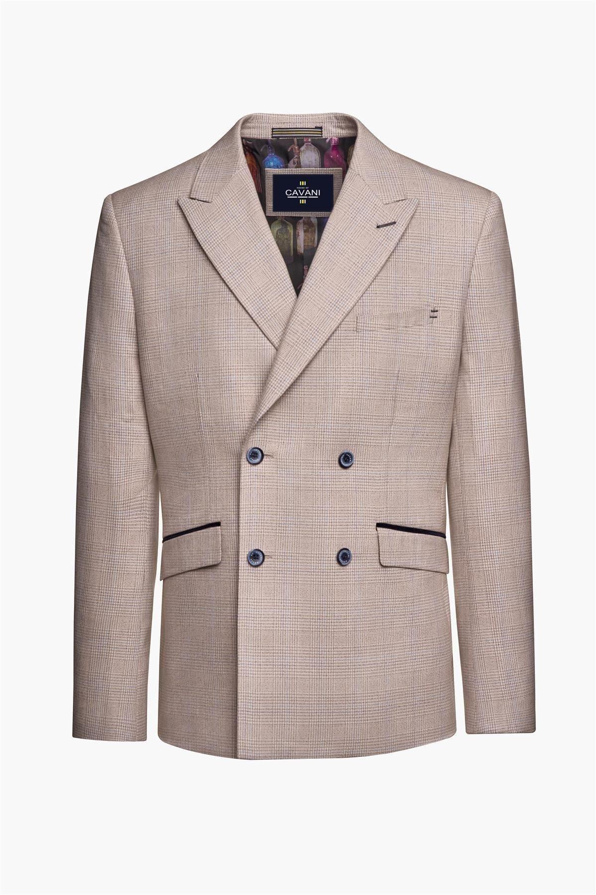 Men's Blazer Beige Double Breasted Tailored Fit Suit Jacket - Knighthood Store