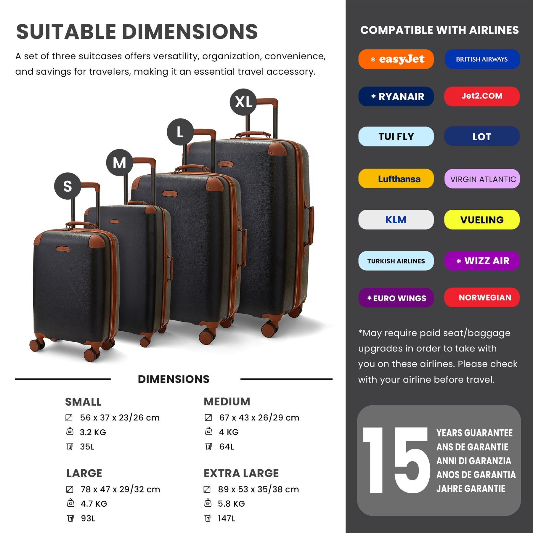 Set of 4 Luggage Suitcase Travel Bag Carry On Hand Cabin Check in Lightweight Expandable Hard-Shell 4 Spinner Wheels Trolley Set
