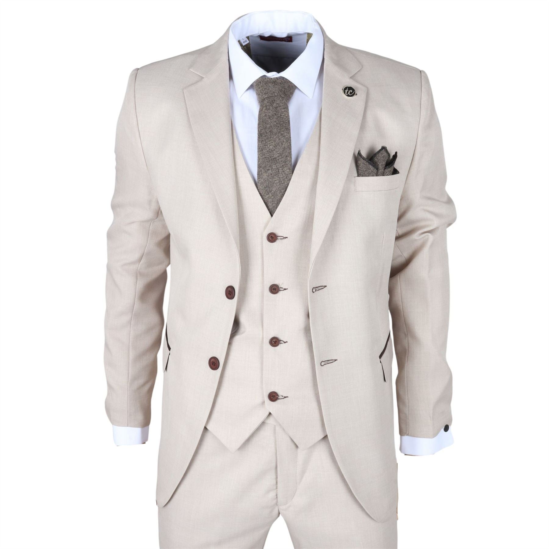Men's Suit Beige 3 Piece Tailored Fit Wedding Formal Dress – Knighthood