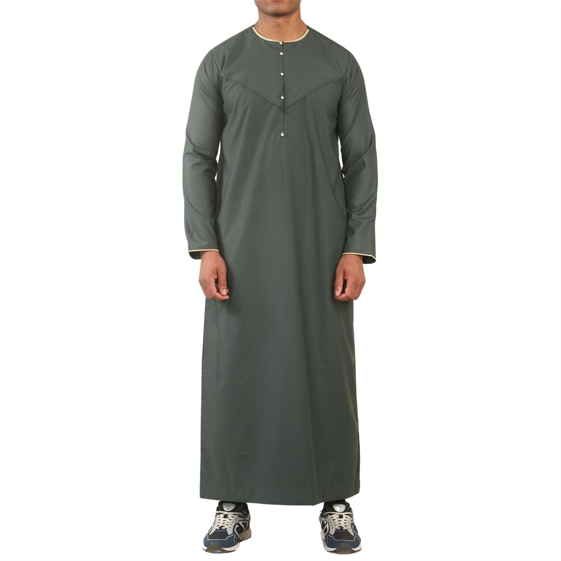 Men's Thobe Emirati Omani Jubba Islamic Clothing Muslim Kaftan Eid Robe Arab Gold Embroidery