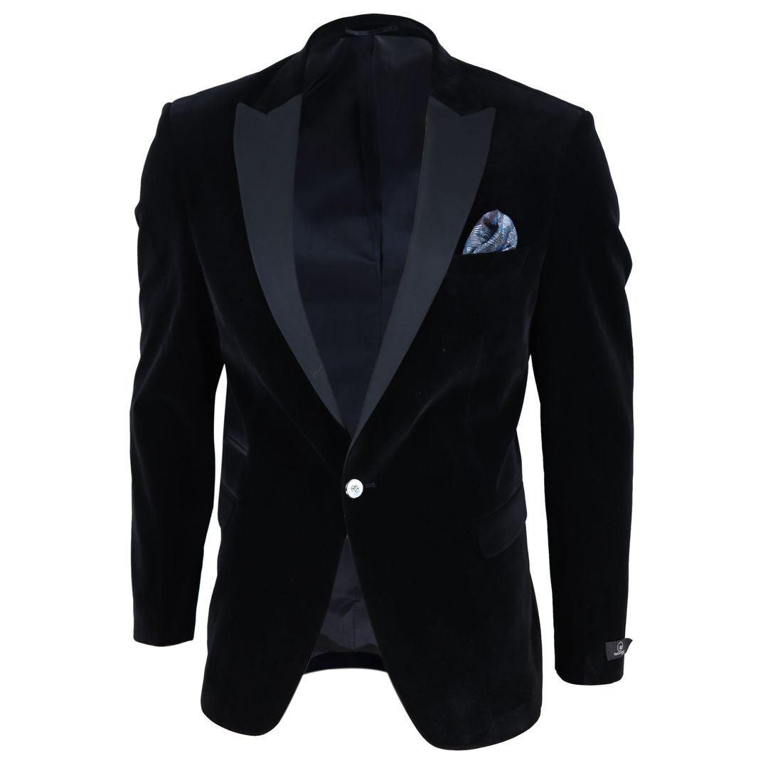 Mens Soft Velvet 1 Button Dinner Jacket Tuxedo Blazer Smart Casual Tailored Fit - Knighthood Store