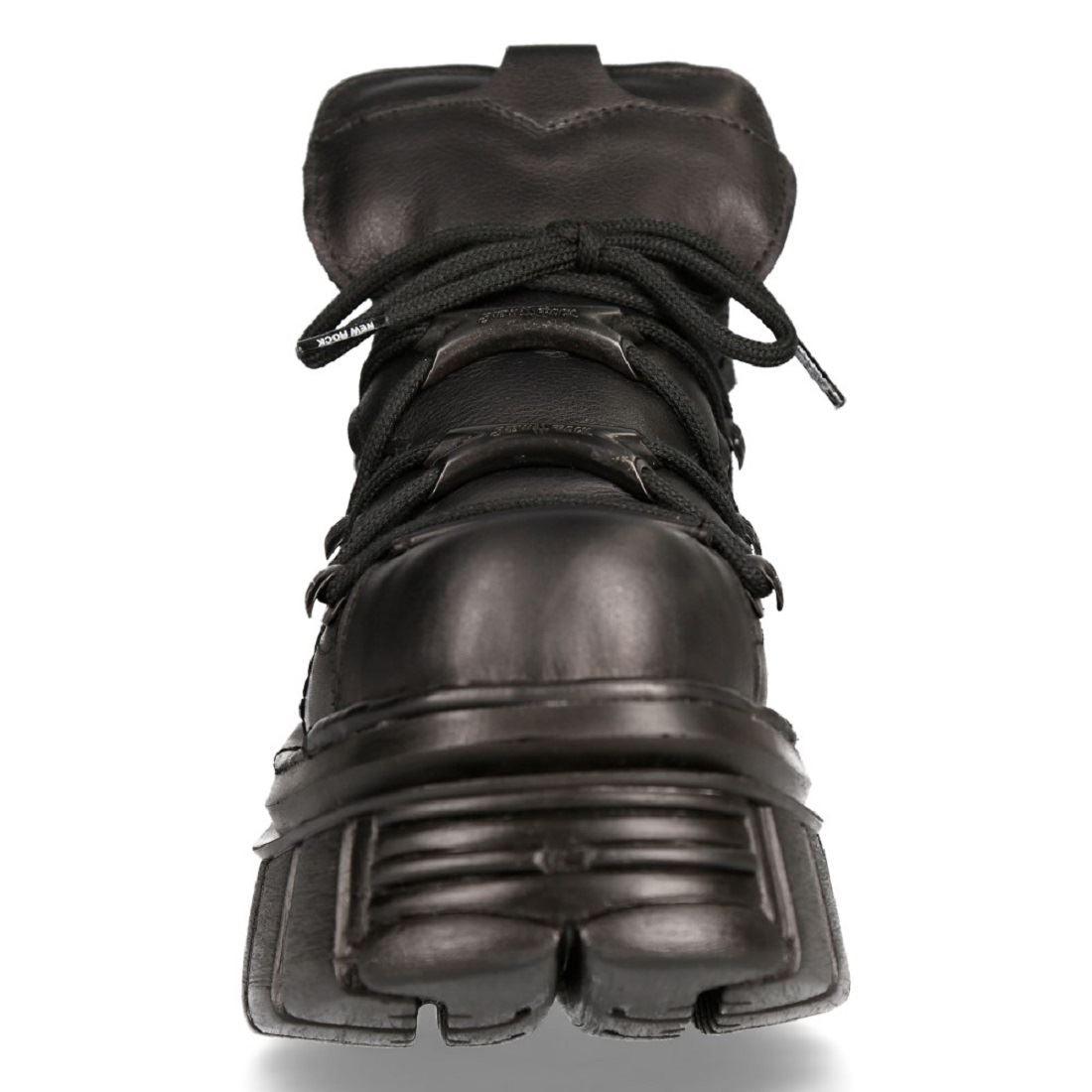 New Rock 106N-S52 TOWER SHOES Metallic Black Leather Biker Punk Gothic Boots - Knighthood Store