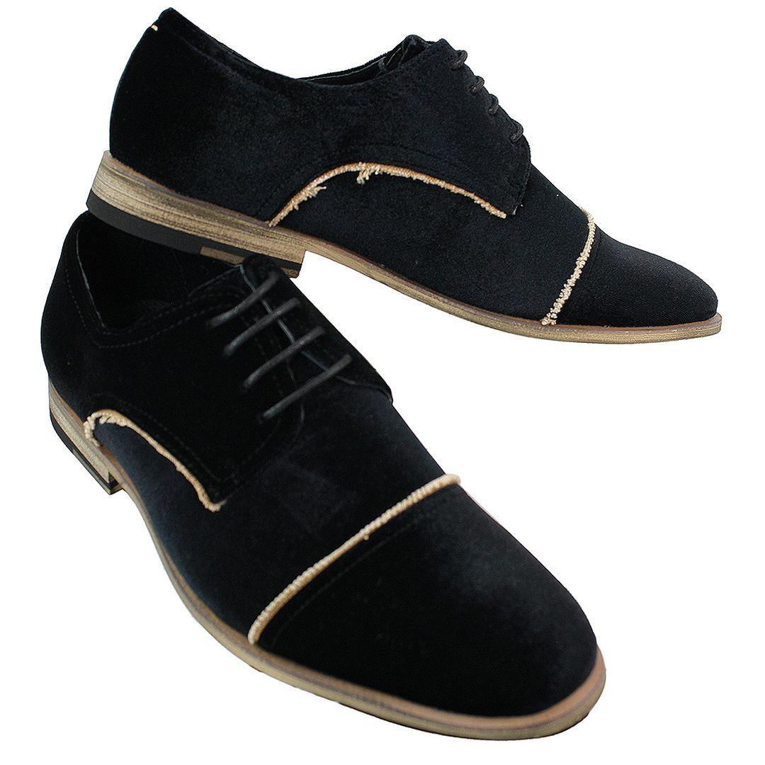 Mens Velvet Feel Shoes Blue Black Laced Smart Casual 5 6 7 8 9 10 11 - Knighthood Store