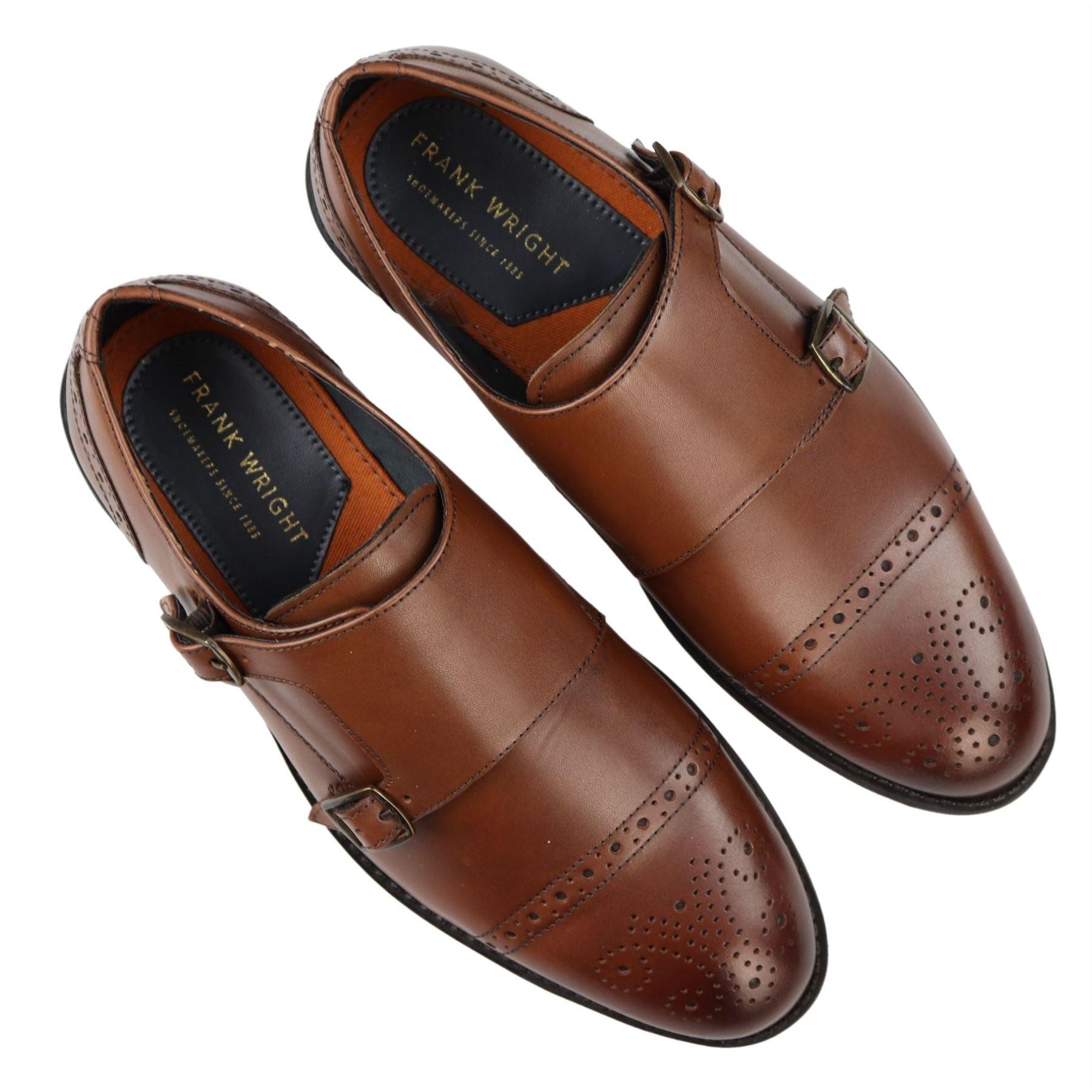 Mens Monk Shoes Black Tan Brown Classic Buckle Genuine Leather Smart Formal - Knighthood Store