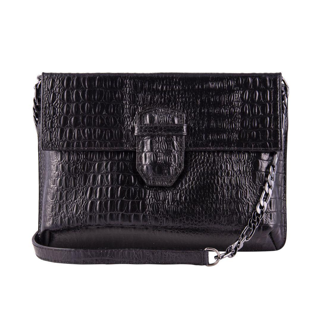 Womens Real Leather Buckle Hide Clutch Shoulder Bag Metal Chain Cross Body - Knighthood Store