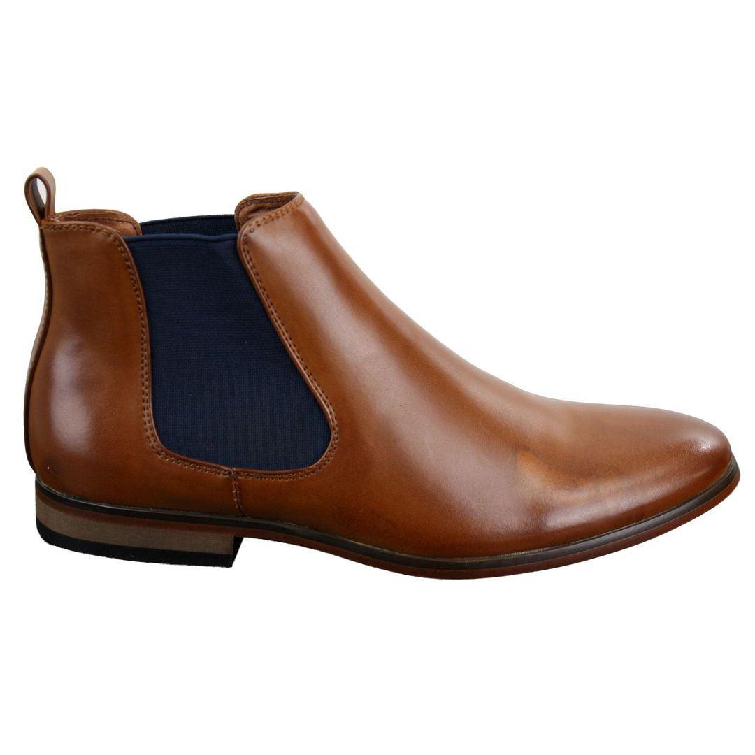 Mens Italian Leather Slip On Ankle Boots Smart Casual Desert Chelsea Dealer Brown - Knighthood Store