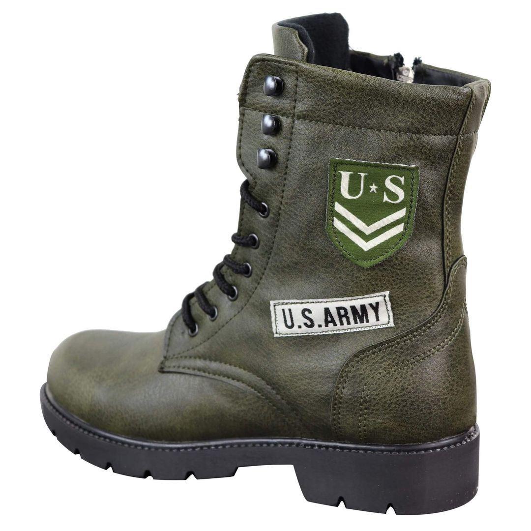 Mens US Military Army Laced Zip Ankle Boots Casual Combat Hiking PU Leather - Knighthood Store