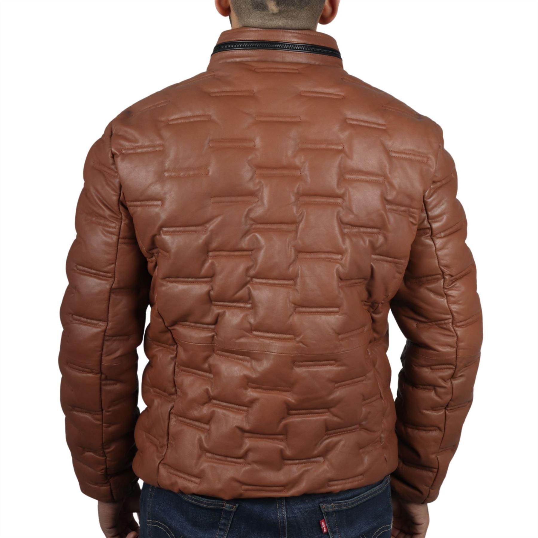 Men's Puffer Quilted Real Leather Jacket Casual Waist Length - Knighthood Store