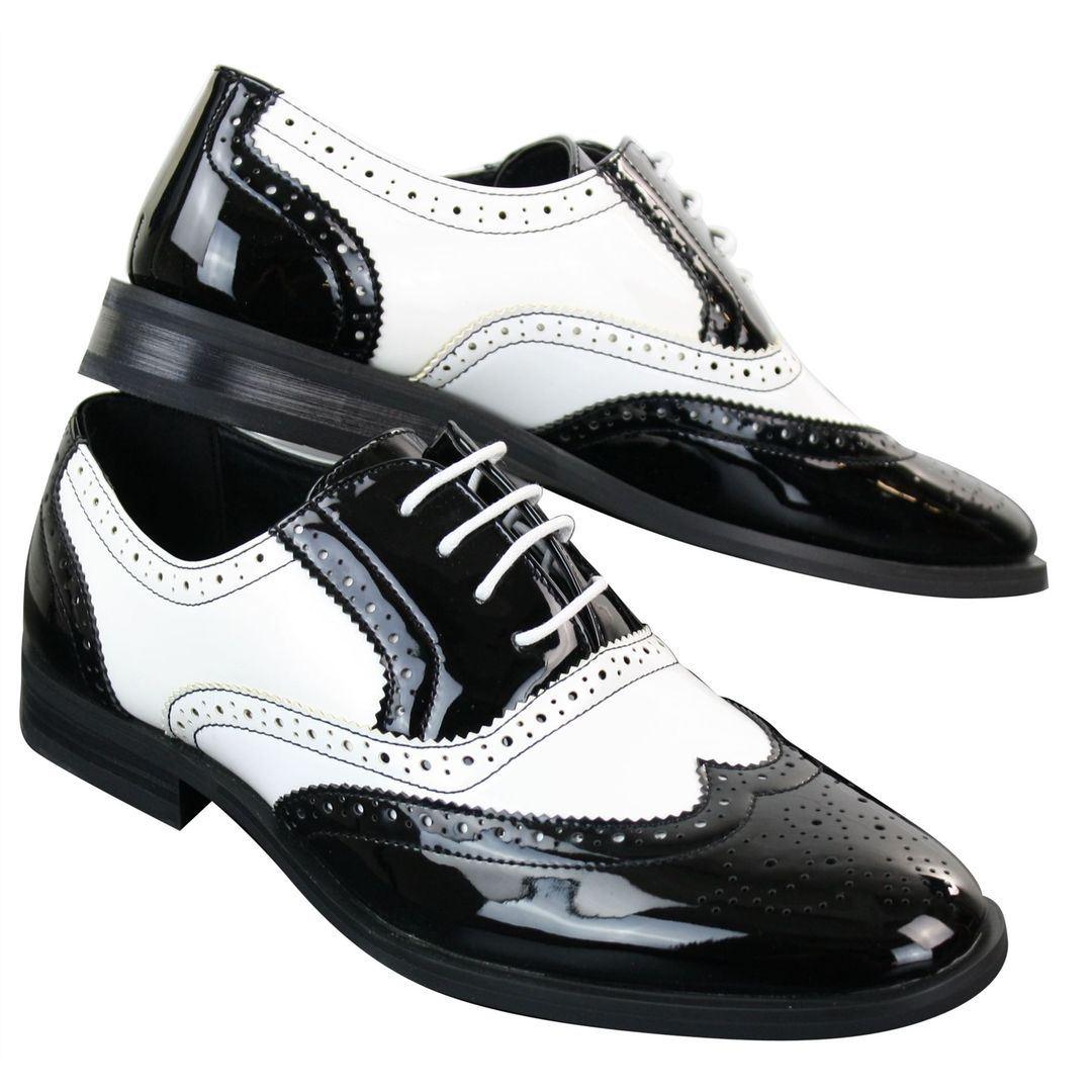 Mens Lace Patent Brogues Shoes Gatsby Classic 1920's Shiny White Black Red - Knighthood Store