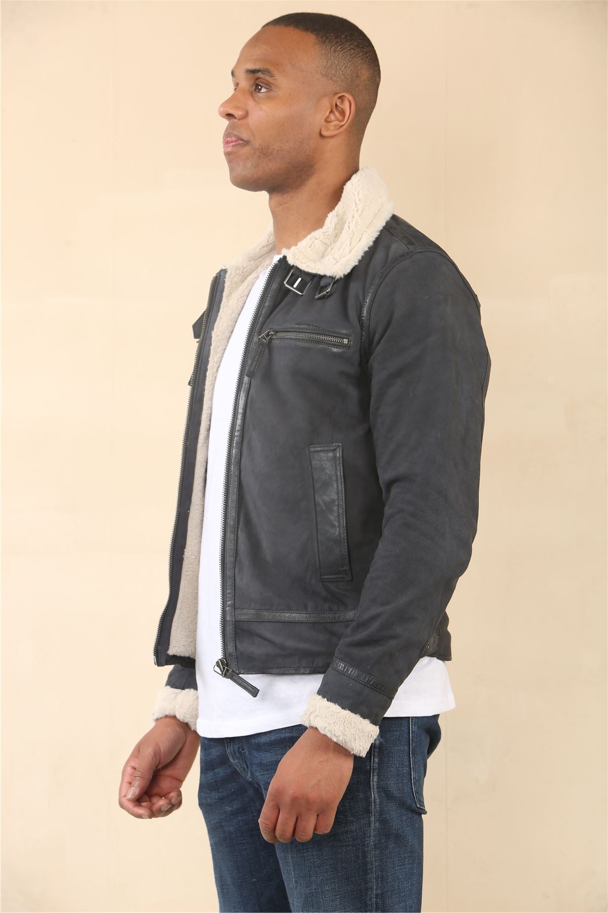 Men's Suede Pilot Aviator Leather Jacket