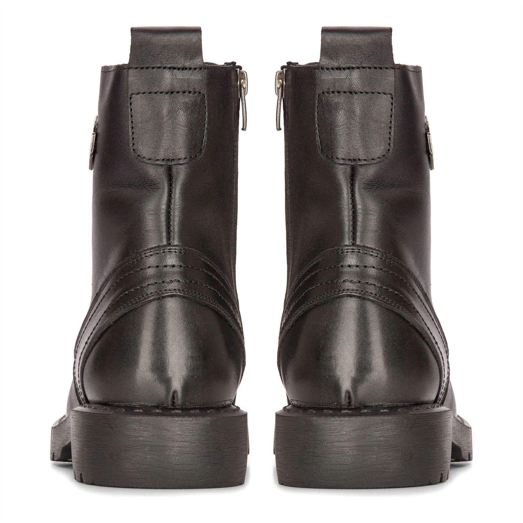 Mens Black Leather Motorcycle Boots Western Rock Punk Laced Ankle Boot Military - Knighthood Store