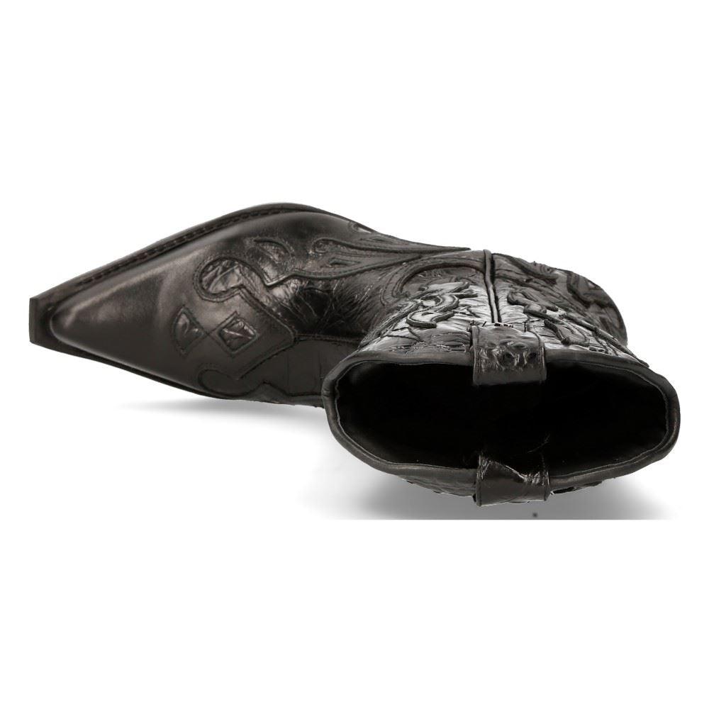 NEW ROCK M-7921-S1 BLACK FLAME BOOTS Black Leather Heavy Biker Western Cowboy - Knighthood Store