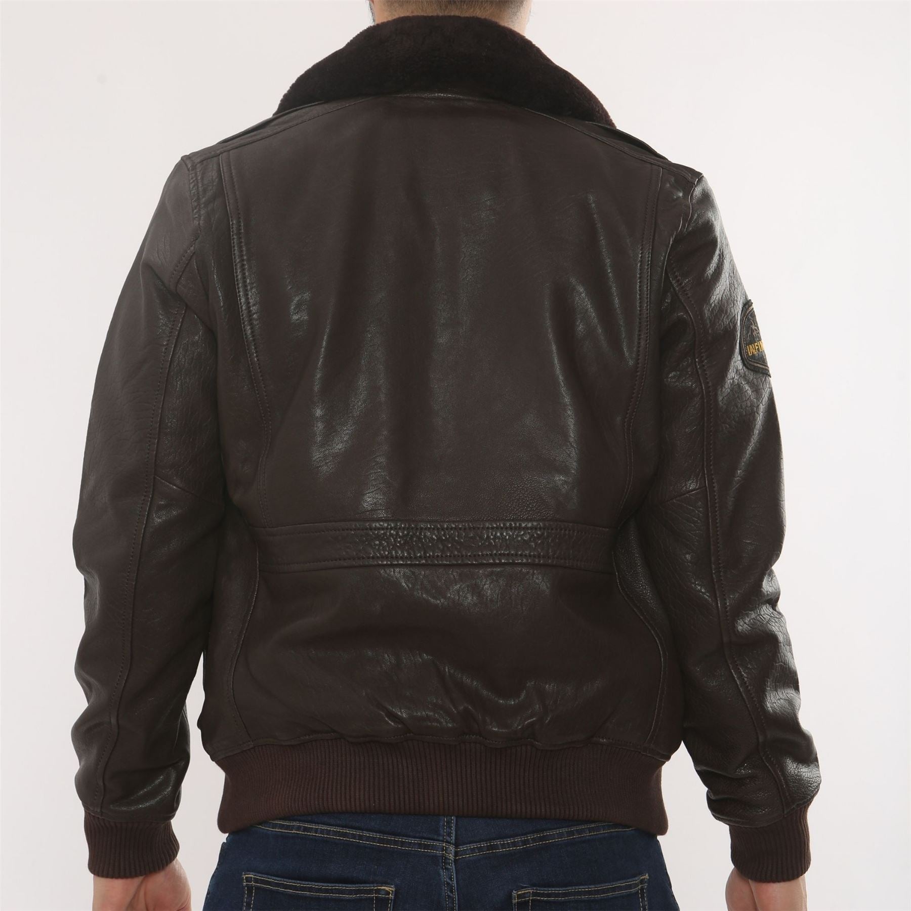 Men's Leather Bomber Jacket Fur Collar Aviator Coat