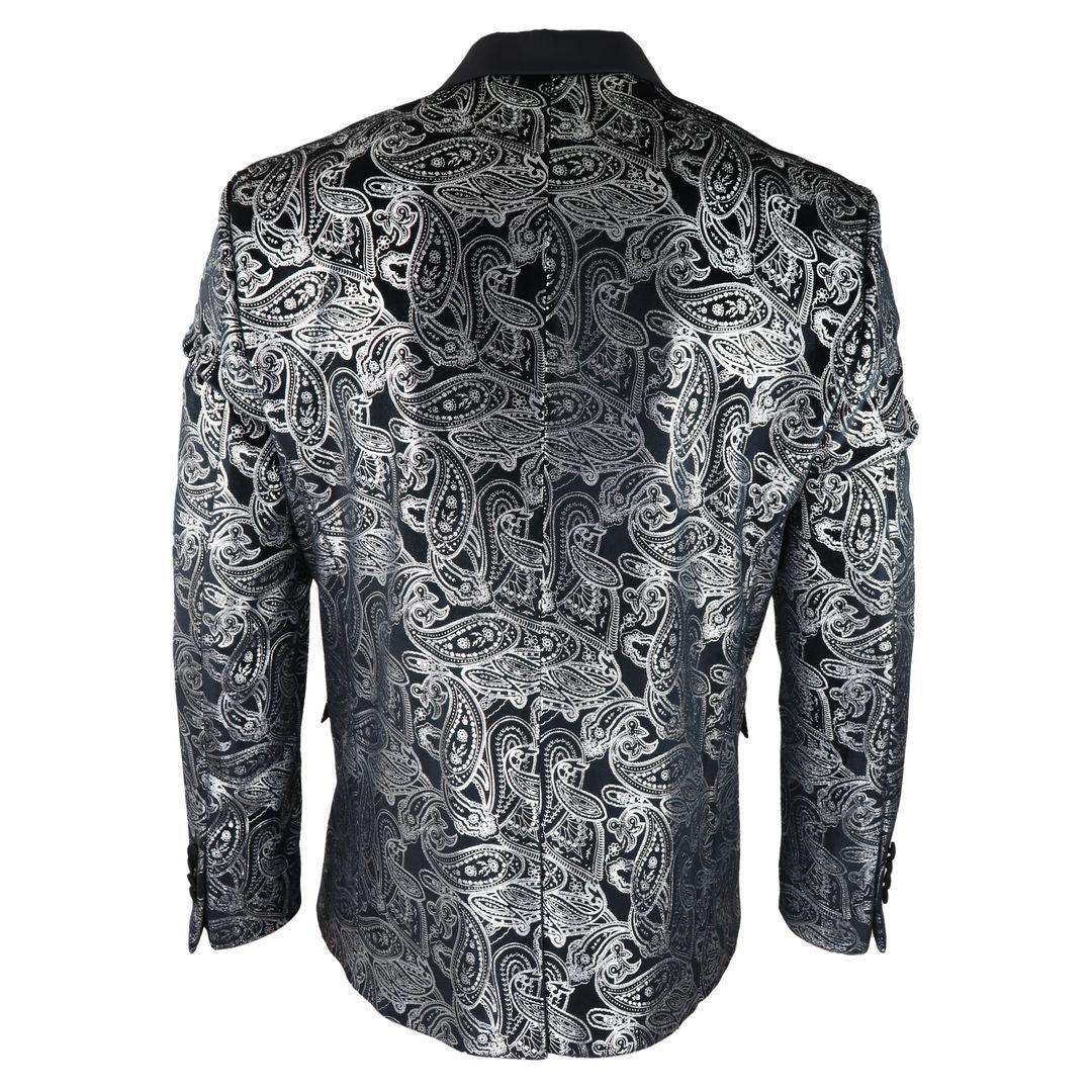 Mens Velvet Paisley Floral Blazer Black Gold Silver Tuxedo Jacket Dinner Suit Tux - Knighthood Store