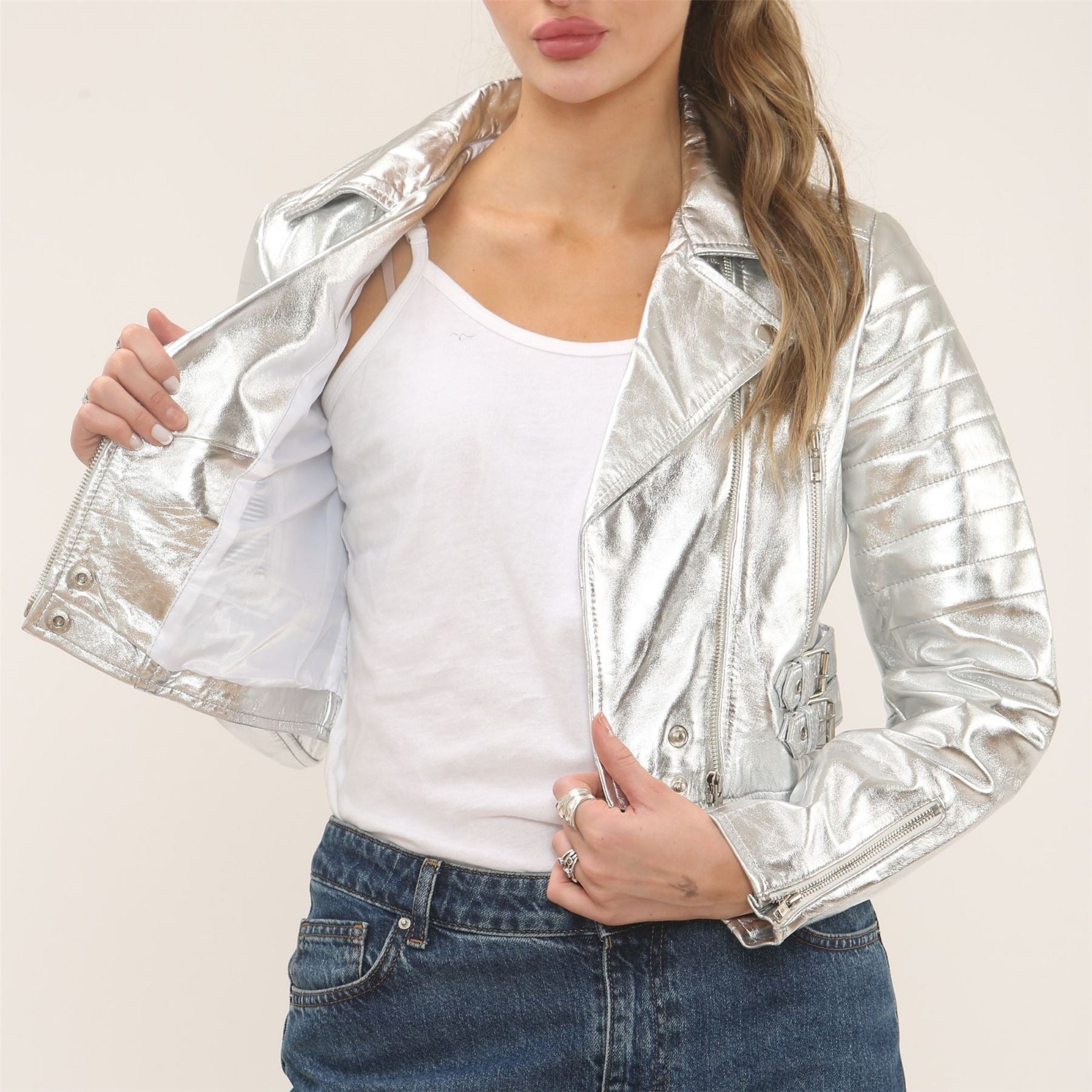 Women's Real Leather Short Cropped Length Biker Jacket