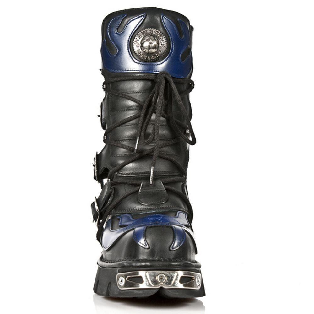 NEW ROCK 107-C5 Unisex Boots Black Blue Leather Skull Devil Gothic Punk Biker - Knighthood Store