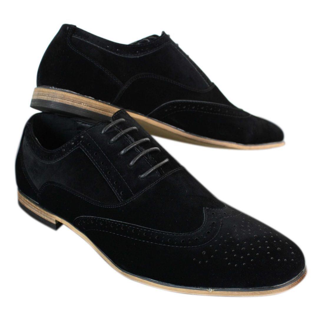 Mens Suede Leather Brogues Smart Casual Red Brown Navy Black Laced Shoes Retro - Knighthood Store