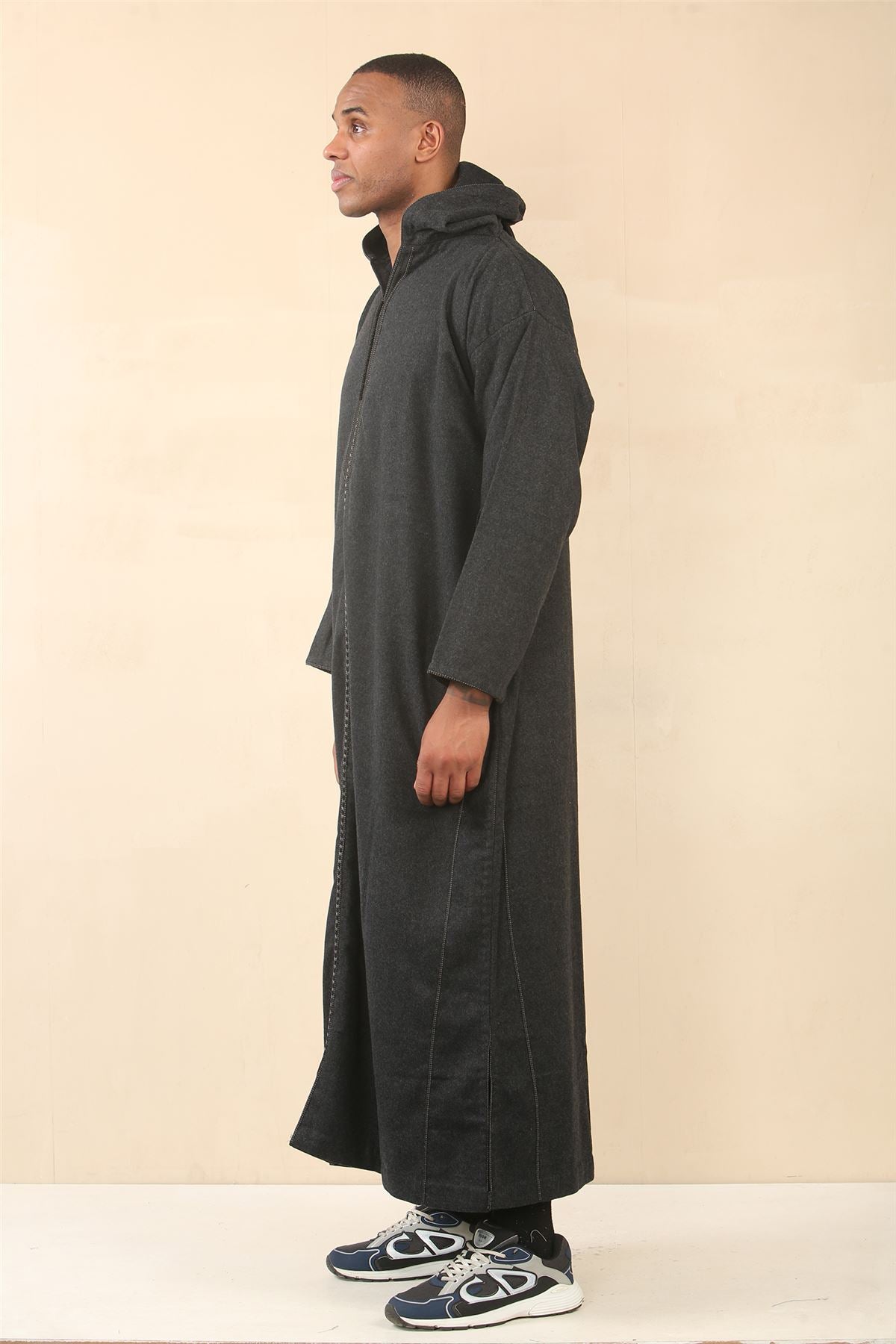 Men's Moroccan Thobe Hooded Djellaba Jubba Islamic Clothing Kaftan Eid Robe Arab Warm Coat