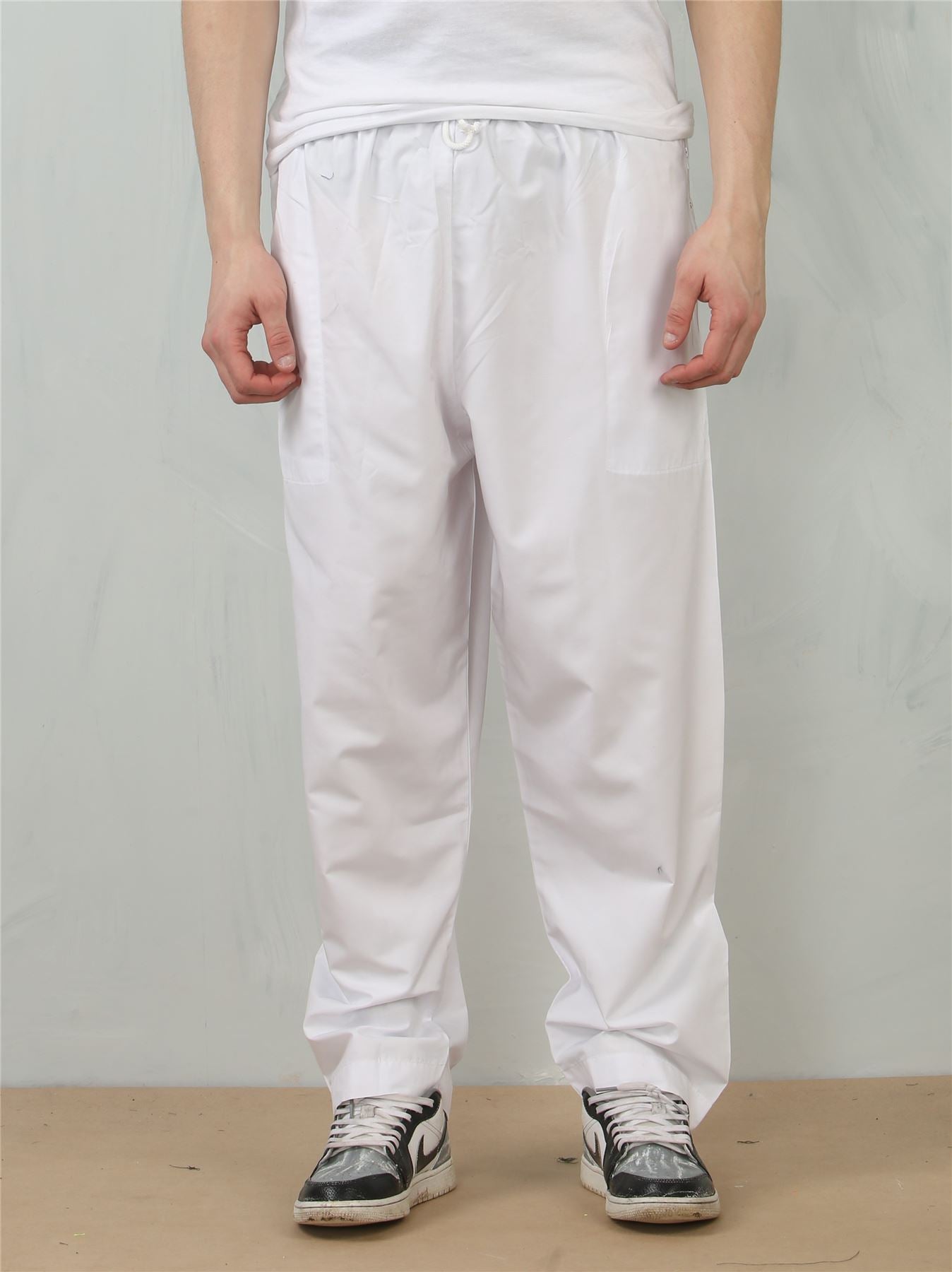 Men's White Comfort Thobe Trousers Pants Lounge Elasticated Zip Pockets Premium Quality
