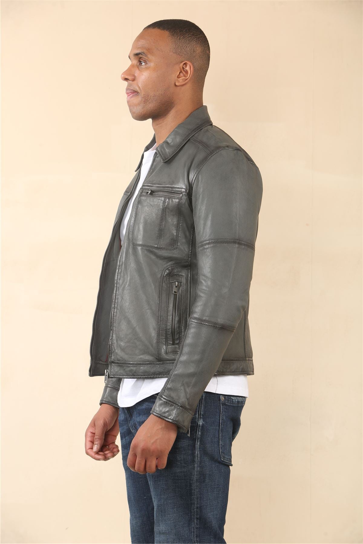 Men's Classic Collar Leather Biker Jacket