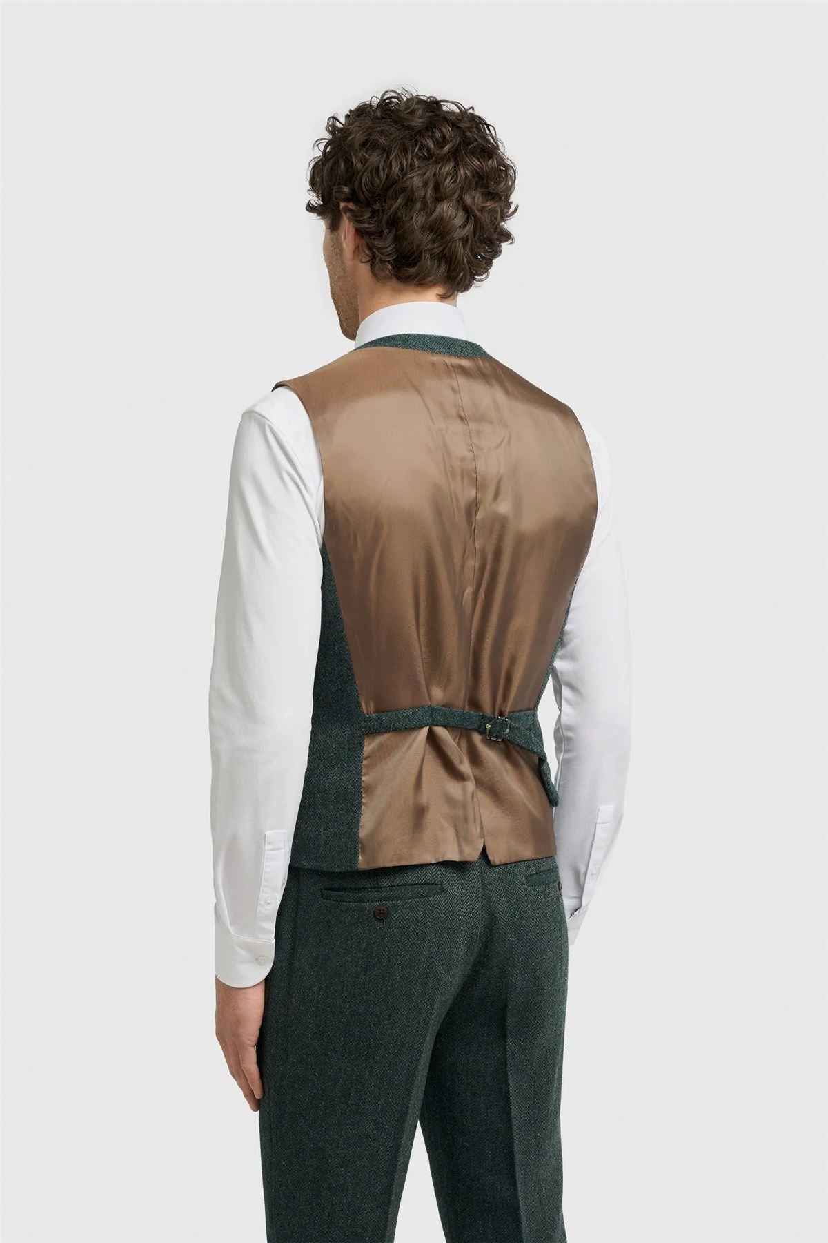 Thomas - Men's Olive Wool Blend Herringbone Tweed Waistcoat