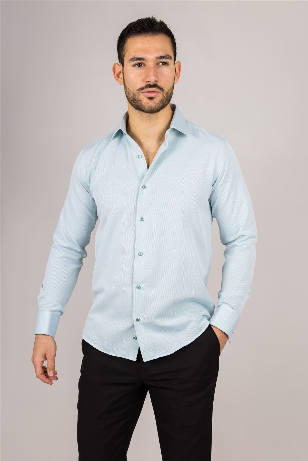 Men's Olive Green Long Sleeve Regular Fit Double Cuff Twill Oxford Shirt