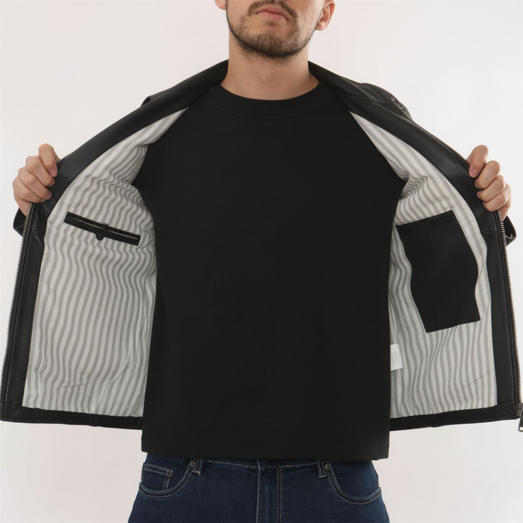 Men's Lambskin Leather Motorcycle Jacket Slim Fit Biker Coat