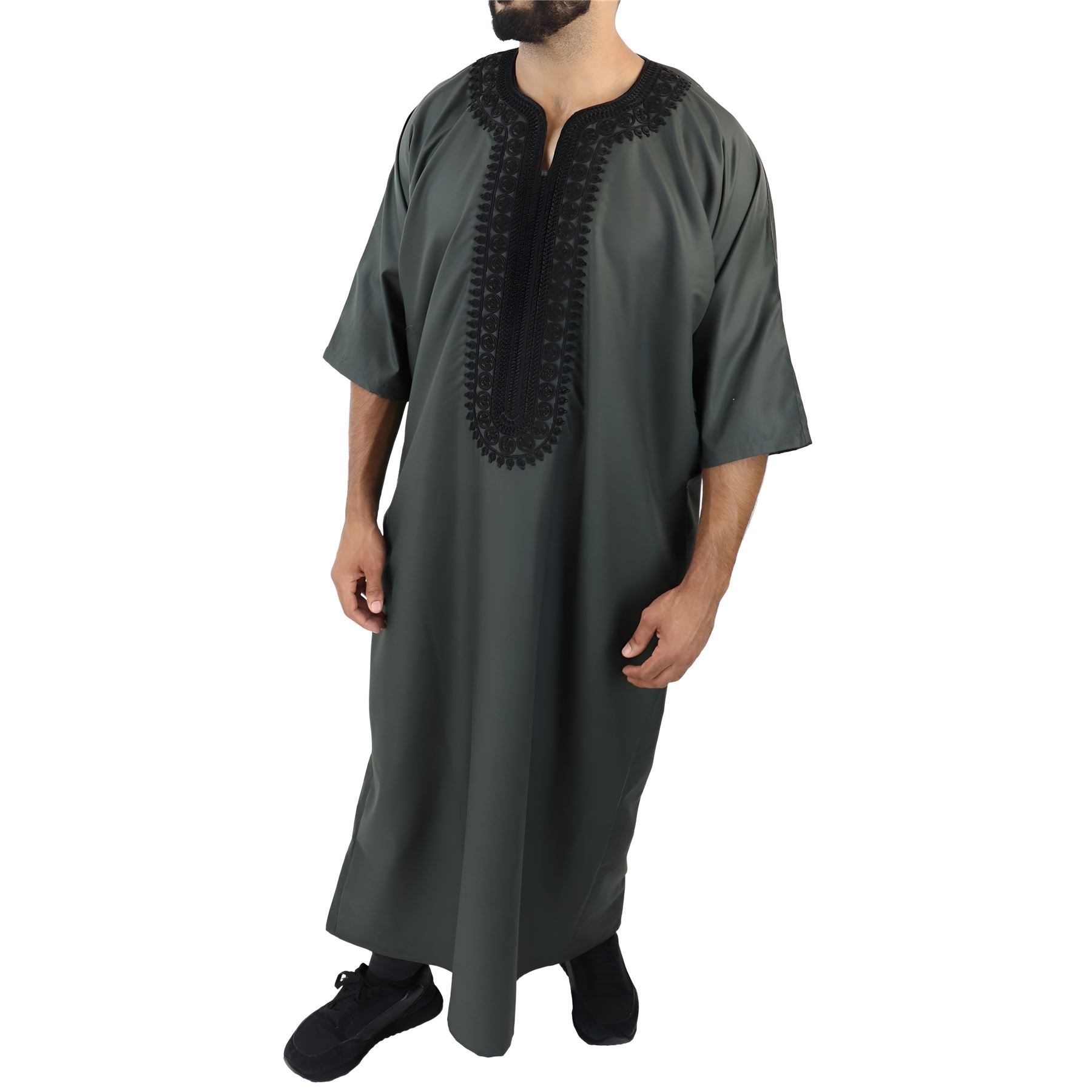 Mens Morrocan Thobe Jubba Islamic Clothing Kaftan Dubai Arabic Robe Half Short Sleeve