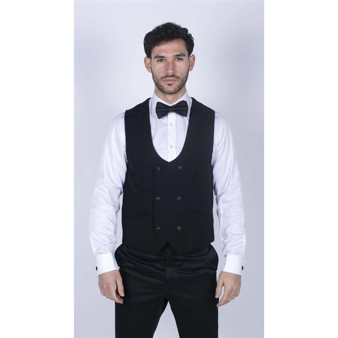 Mens Double Breasted Scoop Waistcoat Classic Smart Formal Wedding - Knighthood Store
