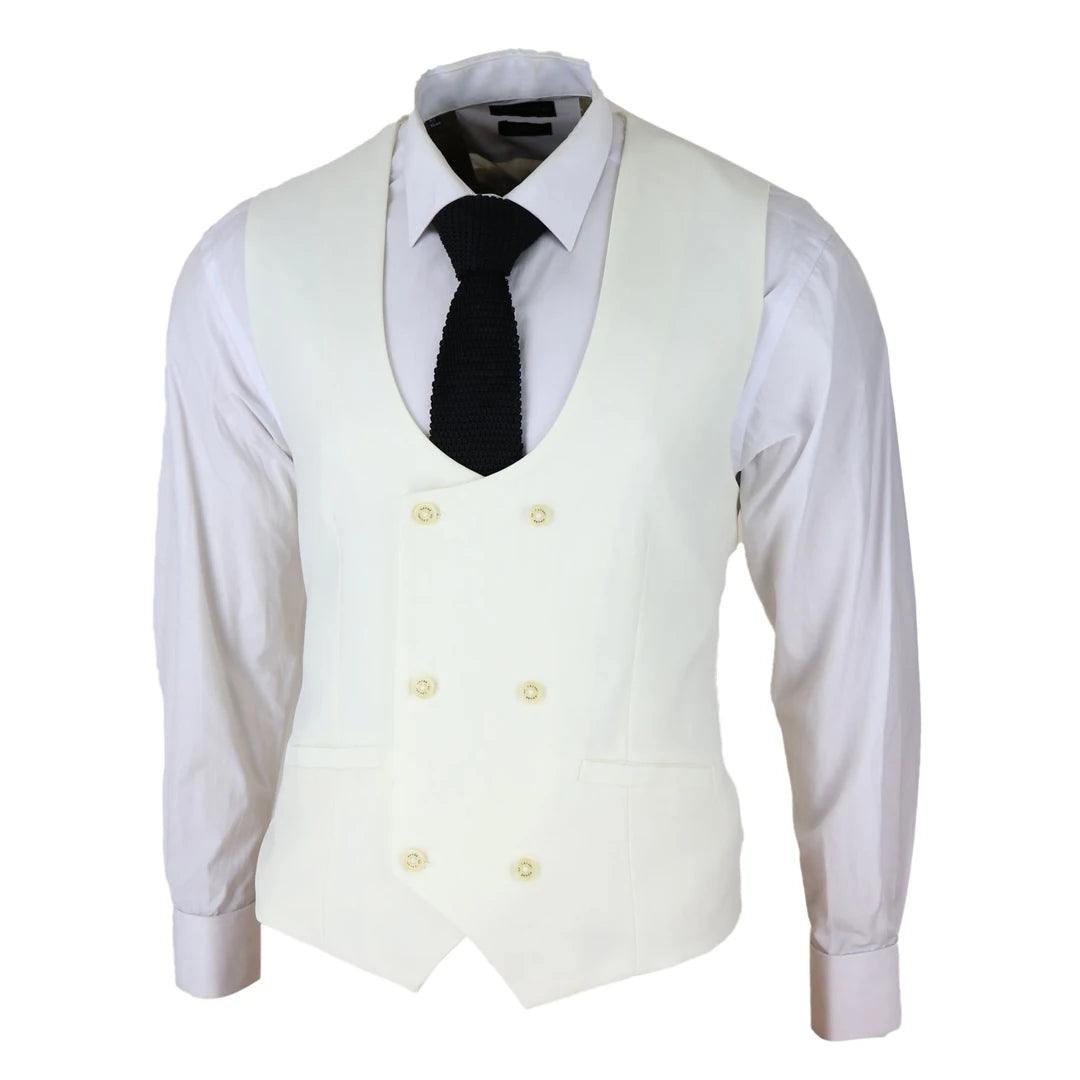 Mens Double Breasted Scoop Waistcoat Classic Smart Formal Wedding - Knighthood Store
