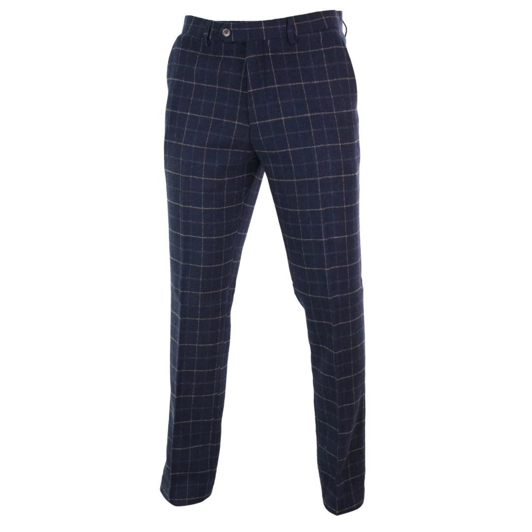 Mens Herringbone Tweed Check Blinders Trousers Wool Vintage Classic Retro - Knighthood Store