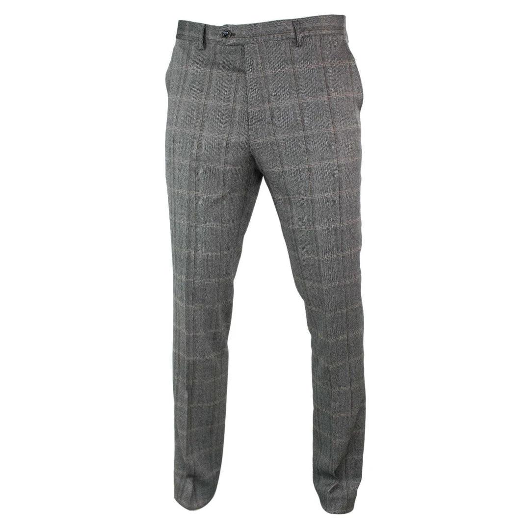 Mens Herringbone Tweed Check Blinders Trousers Wool Vintage Classic Retro - Knighthood Store