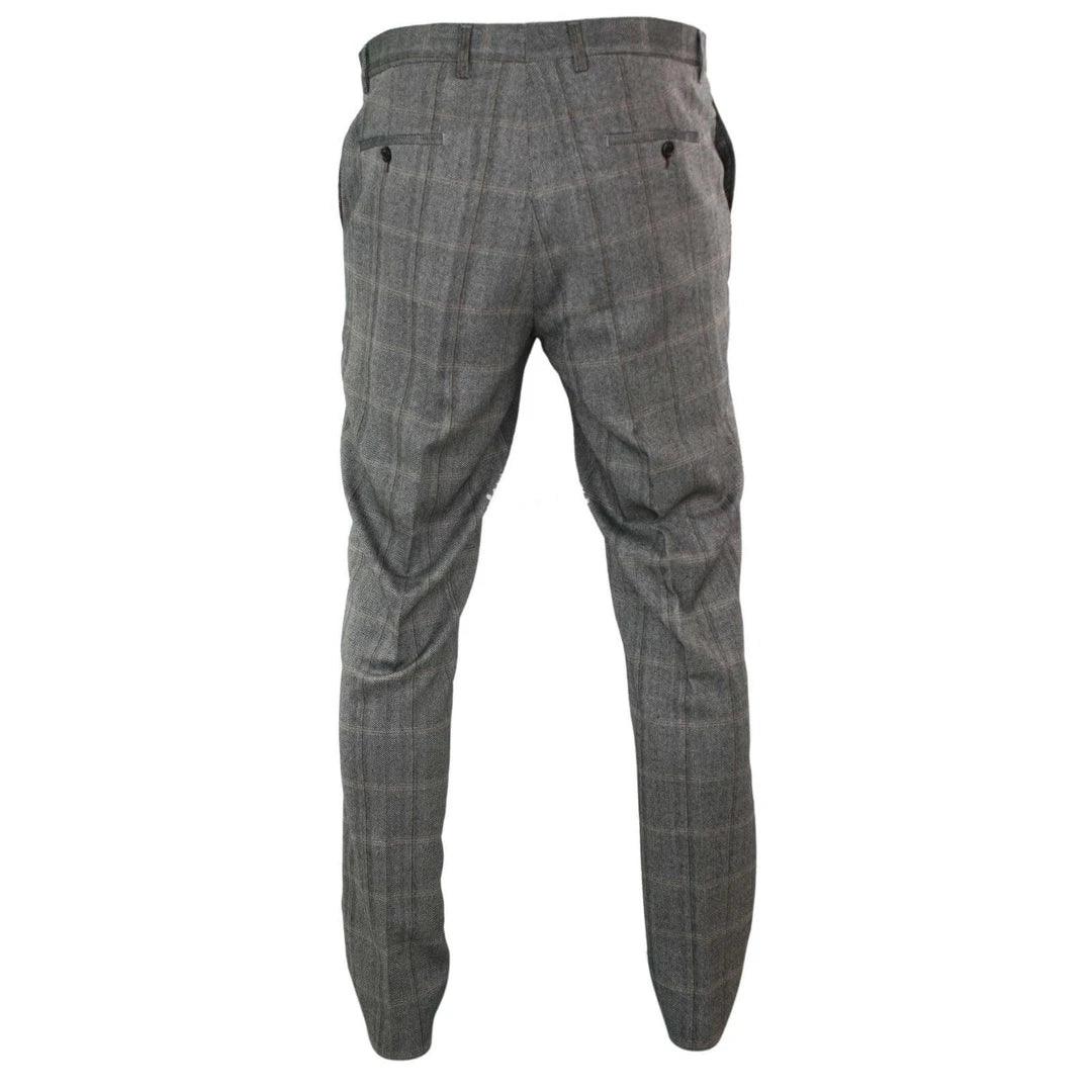 Mens Herringbone Tweed Check Blinders Trousers Wool Vintage Classic Retro - Knighthood Store