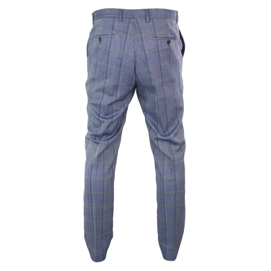 Mens Herringbone Tweed Check Blinders Trousers Wool Vintage Classic Retro - Knighthood Store