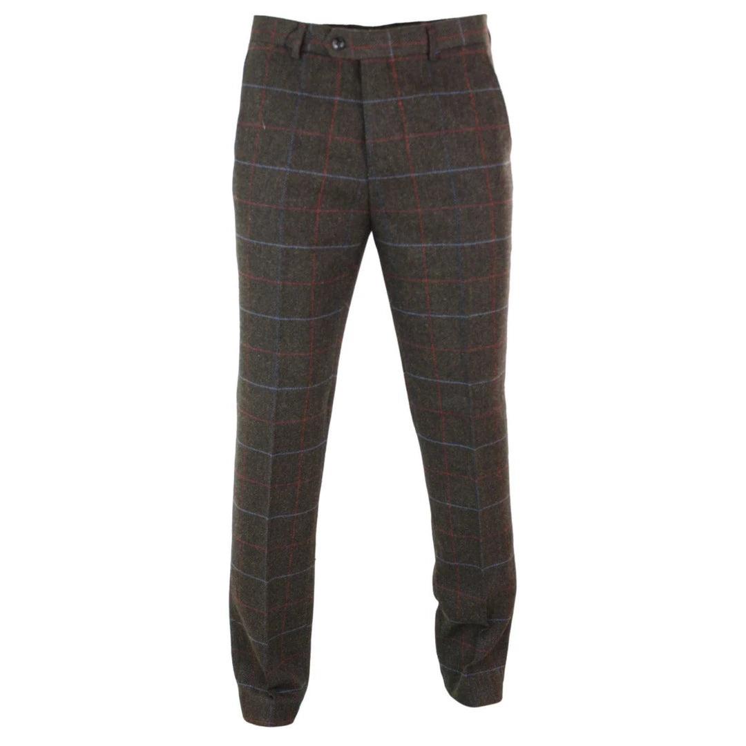 Mens Herringbone Tweed Check Blinders Trousers Wool Vintage Classic Retro - Knighthood Store