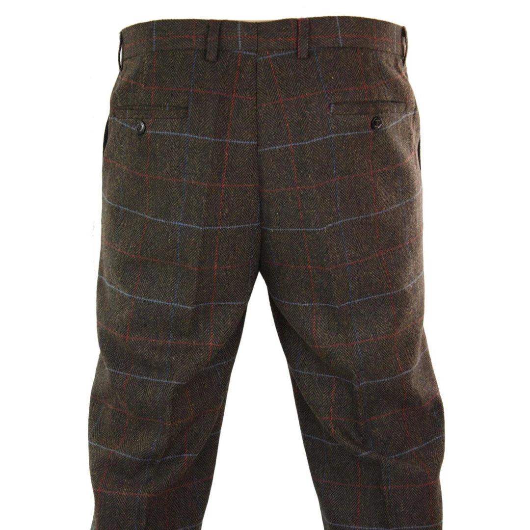 Mens Herringbone Tweed Check Blinders Trousers Wool Vintage Classic Retro - Knighthood Store