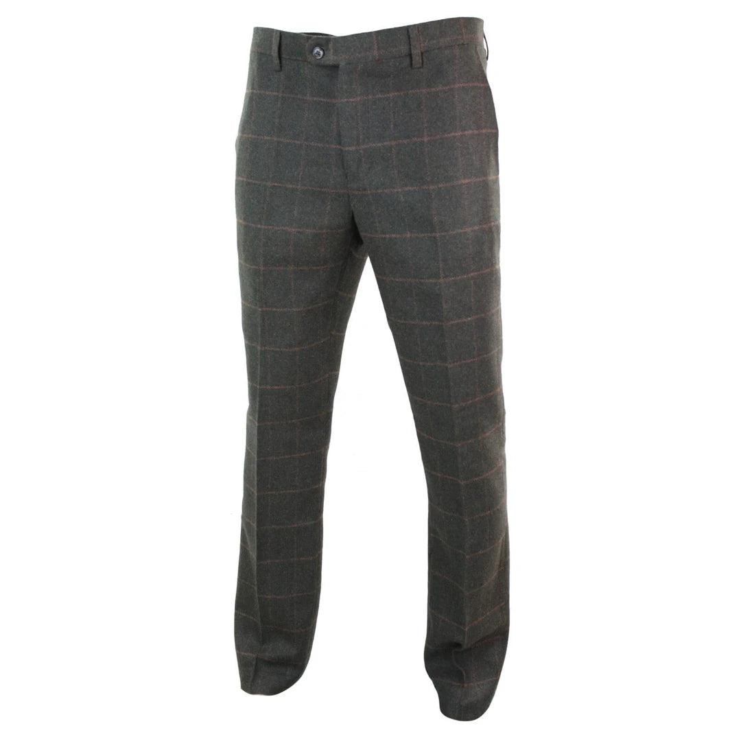 Mens Herringbone Vintage Retro Check Wool Trousers Blinders - Knighthood Store