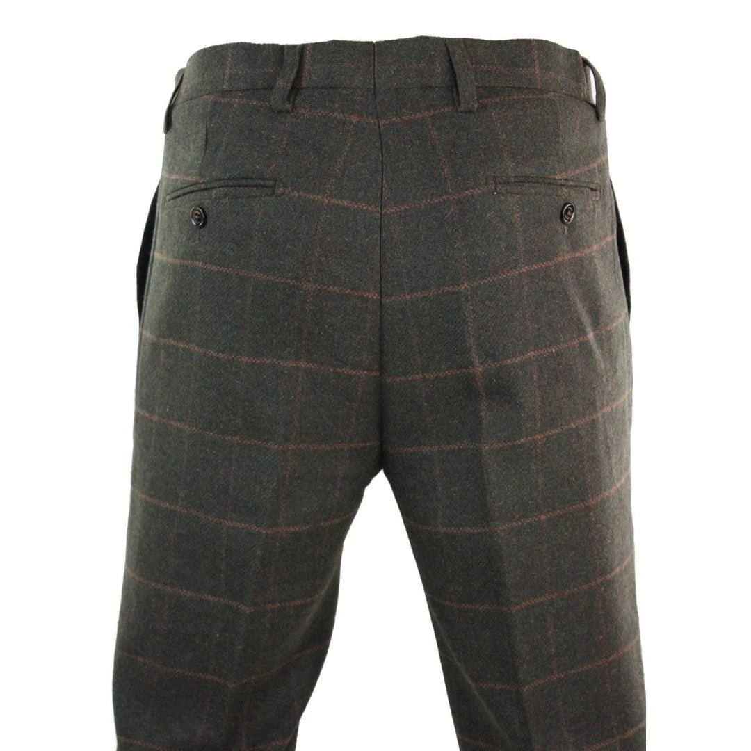 Mens Herringbone Vintage Retro Check Wool Trousers Blinders - Knighthood Store