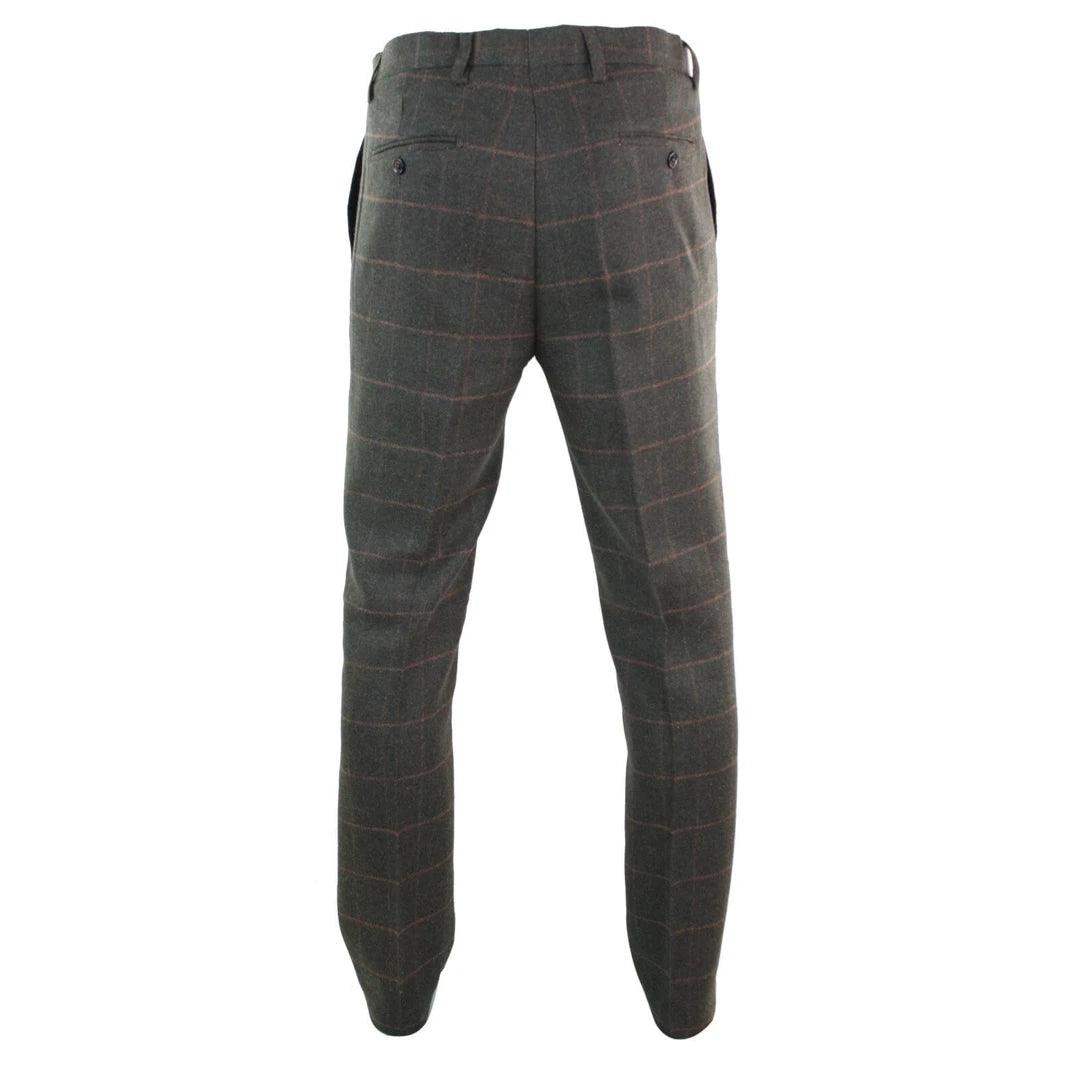 Mens Herringbone Vintage Retro Check Wool Trousers Blinders - Knighthood Store