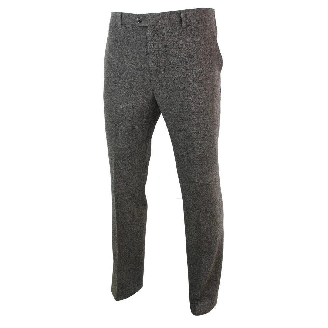 Mens Herringbone Vintage Retro Check Wool Trousers Blinders - Knighthood Store